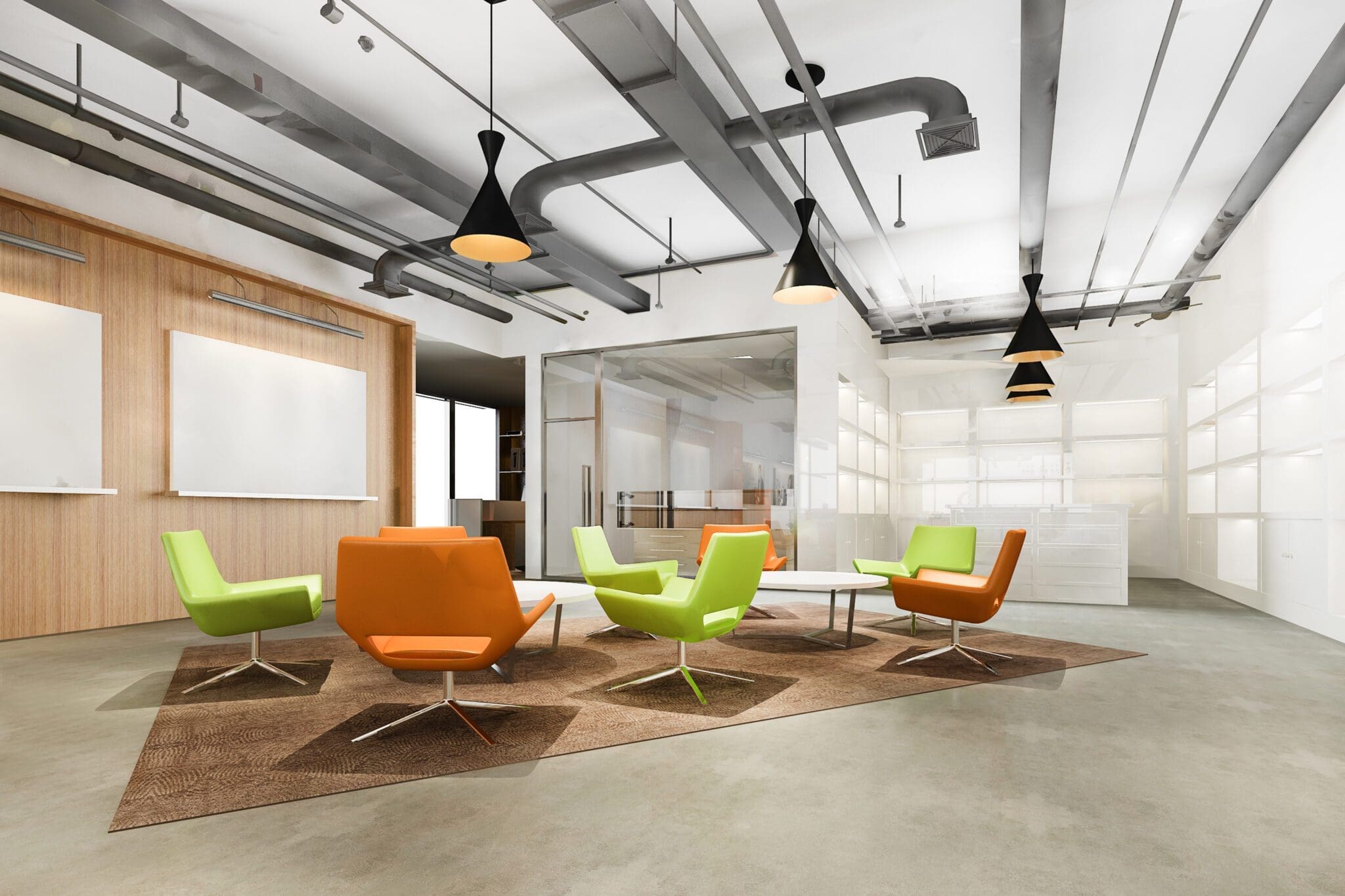 3d rendering modern loft office lounge in co working space